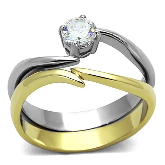 TK1092 - Two-Tone IP Gold (Ion Plating) Stainless Steel Ring with AAA Grade CZ in Clear - Alamode - Flyclothing LLC