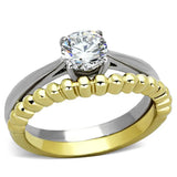 TK1093 - Two-Tone IP Gold (Ion Plating) Stainless Steel Ring with AAA Grade CZ in Clear - Alamode - Flyclothing LLC