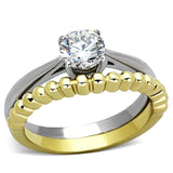 TK1093 - Two-Tone IP Gold (Ion Plating) Stainless Steel Ring with AAA Grade CZ  in Clear - Alamode
