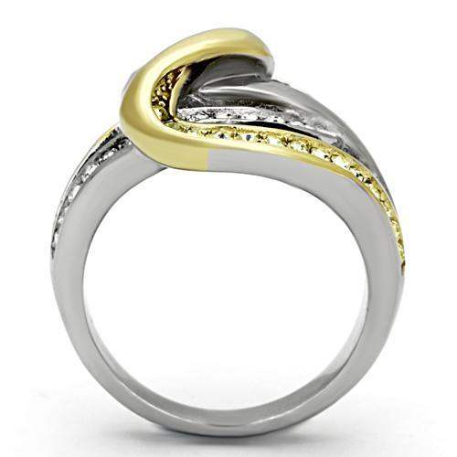 TK1094 - Two-Tone IP Gold (Ion Plating) Stainless Steel Ring with Top Grade Crystal in Citrine Yellow - Alamode - Flyclothing LLC