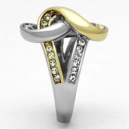 TK1094 - Two-Tone IP Gold (Ion Plating) Stainless Steel Ring with Top Grade Crystal in Citrine Yellow - Alamode - Flyclothing LLC