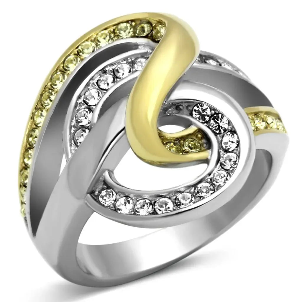 TK1094 - Two-Tone IP Gold (Ion Plating) Stainless Steel Ring with Top Grade Crystal in Citrine Yellow - Alamode - Flyclothing LLC
