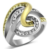 TK1094 - Two-Tone IP Gold (Ion Plating) Stainless Steel Ring with Top Grade Crystal in Citrine Yellow - Alamode - Flyclothing LLC