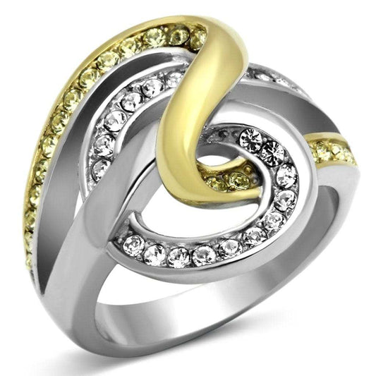 TK1094 - Two-Tone IP Gold (Ion Plating) Stainless Steel Ring with Top Grade Crystal in Citrine Yellow - Alamode - Flyclothing LLC