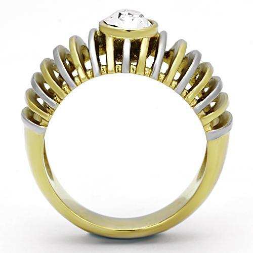 TK1095 - Two-Tone IP Gold (Ion Plating) Stainless Steel Ring with Top Grade Crystal in Clear - Alamode - Flyclothing LLC
