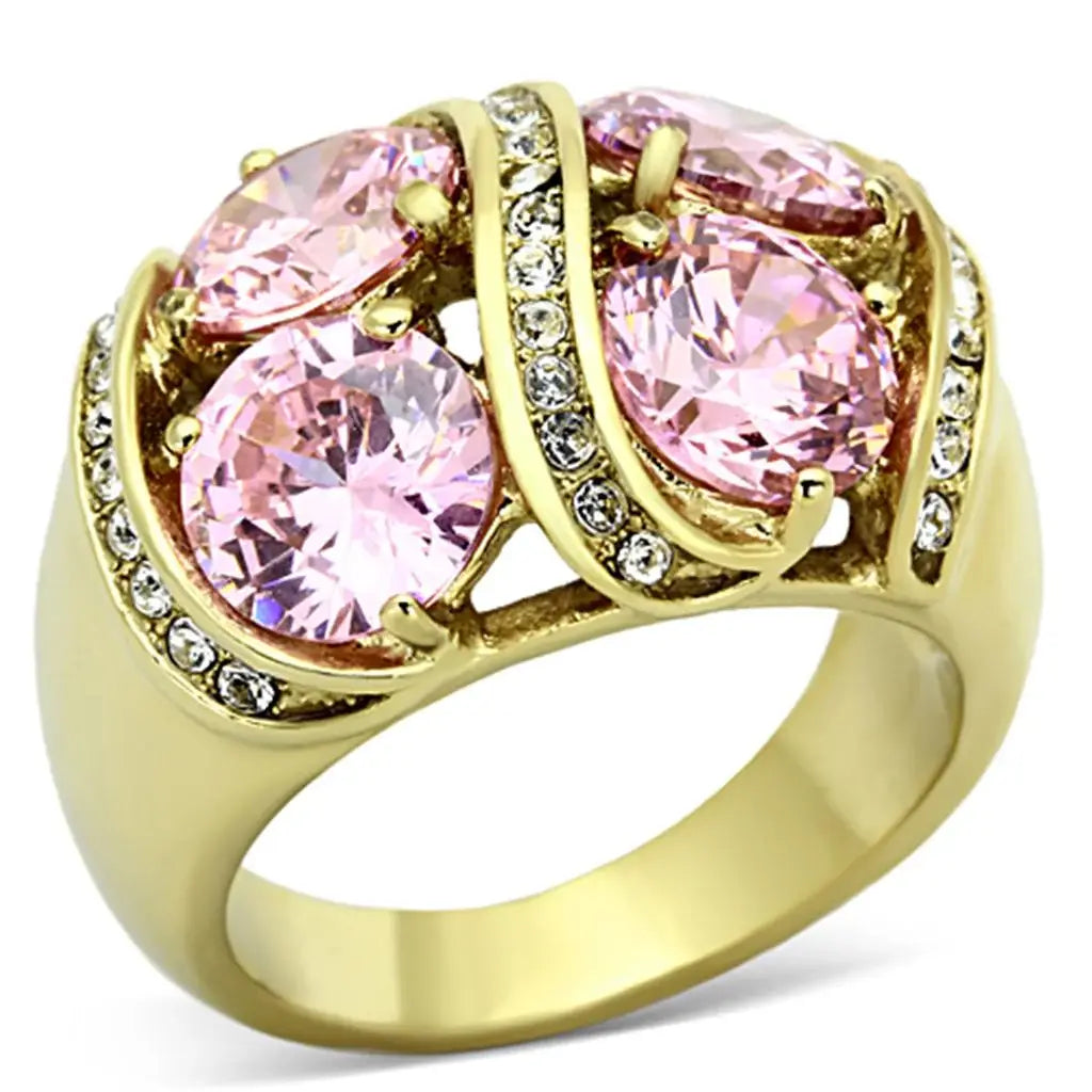 TK1099 - IP Gold(Ion Plating) Stainless Steel Ring with AAA Grade CZ in Rose - Alamode - Flyclothing LLC