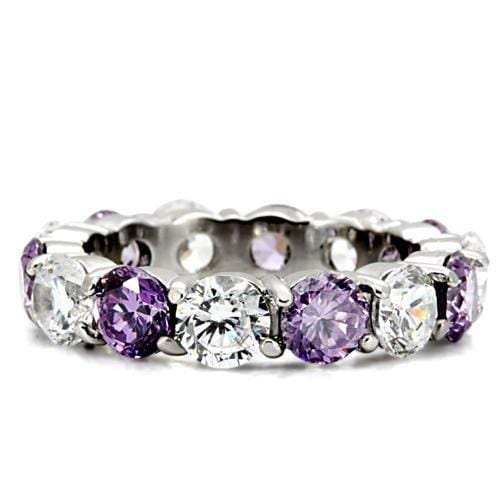 TK109 - High polished (no plating) Stainless Steel Ring with AAA Grade CZ in Amethyst - Alamode - Flyclothing LLC