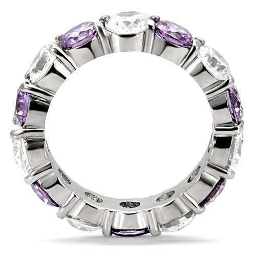 TK109 - High polished (no plating) Stainless Steel Ring with AAA Grade CZ in Amethyst - Alamode - Flyclothing LLC