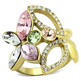 TK1100 - IP Gold(Ion Plating) Stainless Steel Ring with Top Grade Crystal  in Multi Color - Alamode