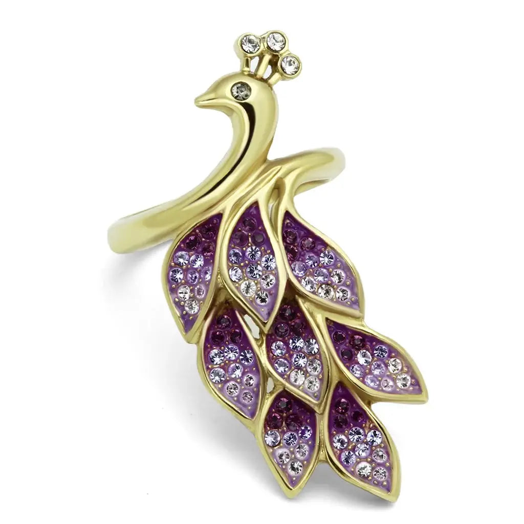 TK1101 - IP Gold(Ion Plating) Stainless Steel Ring with Top Grade Crystal in Multi Color - Alamode - Flyclothing LLC