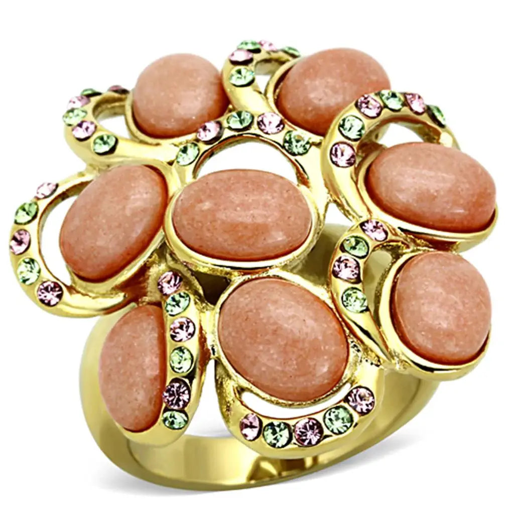 TK1102 - IP Gold(Ion Plating) Stainless Steel Ring with Synthetic Coral in Orange - Alamode - Flyclothing LLC