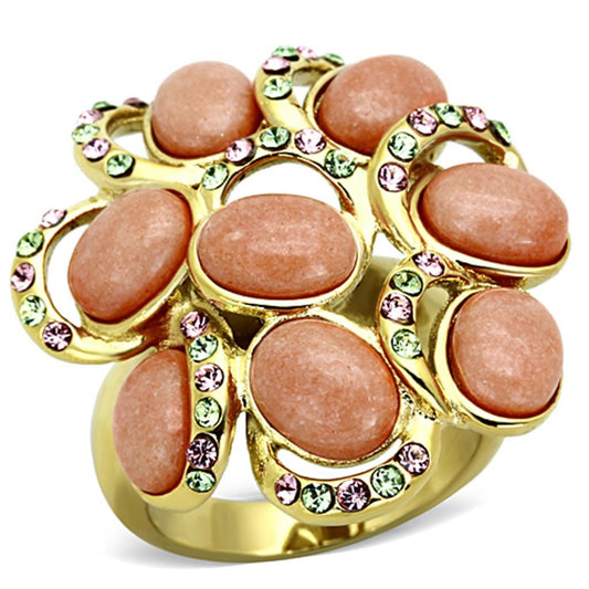 TK1102 - IP Gold(Ion Plating) Stainless Steel Ring with Synthetic Coral in Orange