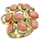 TK1102 - IP Gold(Ion Plating) Stainless Steel Ring with Synthetic Coral in Orange