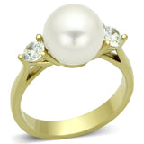 TK1103 - IP Gold(Ion Plating) Stainless Steel Ring with Synthetic Pearl in White - Alamode