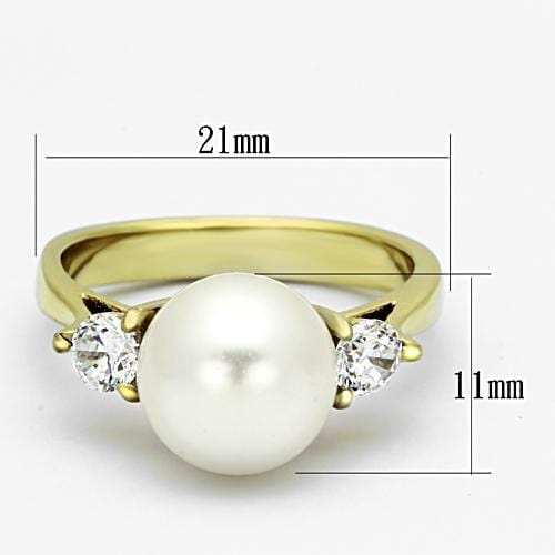 TK1103 - IP Gold(Ion Plating) Stainless Steel Ring with Synthetic Pearl in White - Alamode - Flyclothing LLC