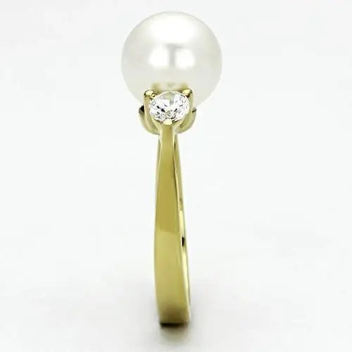 TK1103 - IP Gold(Ion Plating) Stainless Steel Ring with Synthetic Pearl in White - Alamode - Flyclothing LLC