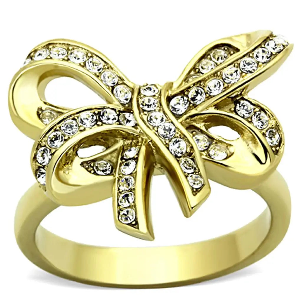 TK1108 - IP Gold(Ion Plating) Stainless Steel Ring with Top Grade Crystal in Clear - Alamode - Flyclothing LLC
