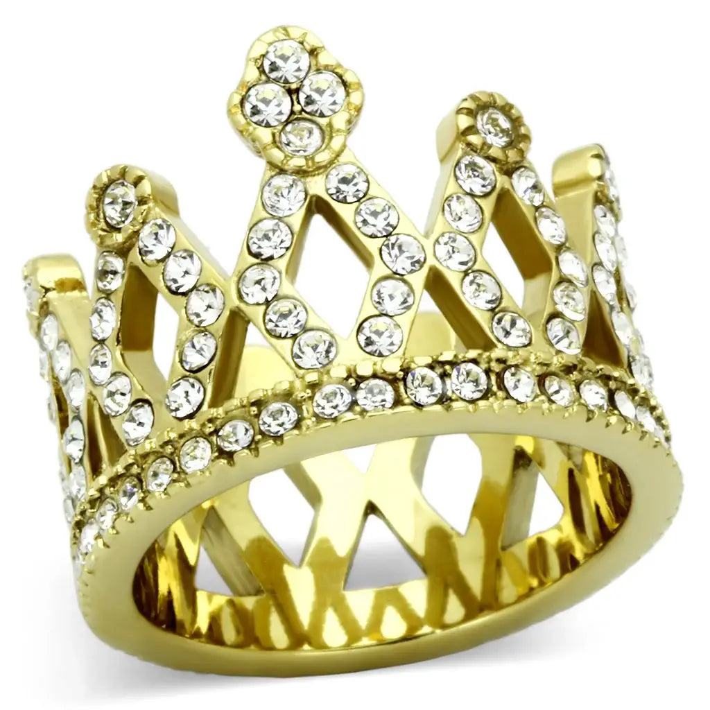 TK1109 - IP Gold(Ion Plating) Stainless Steel Ring with Top Grade Crystal in Clear - Alamode - Flyclothing LLC