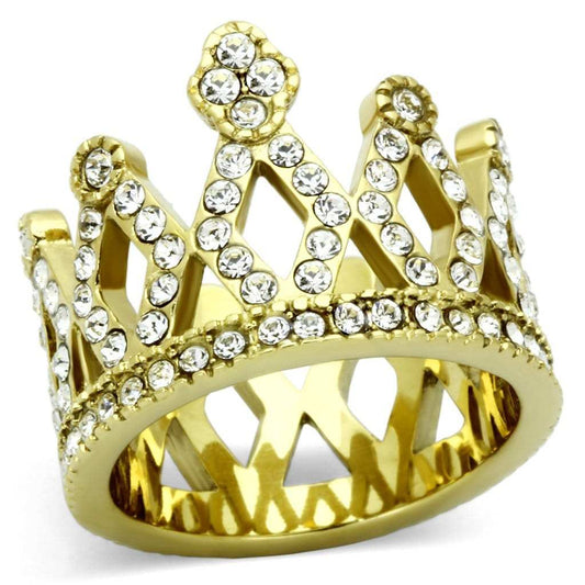 TK1109 - IP Gold(Ion Plating) Stainless Steel Ring with Top Grade Crystal in Clear - Alamode - Flyclothing LLC