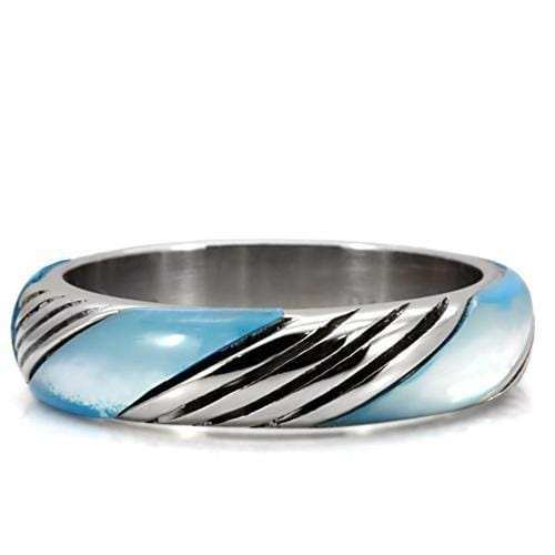 TK110 - High polished (no plating) Stainless Steel Ring with Precious Stone Conch in Sea Blue - Alamode - Flyclothing LLC