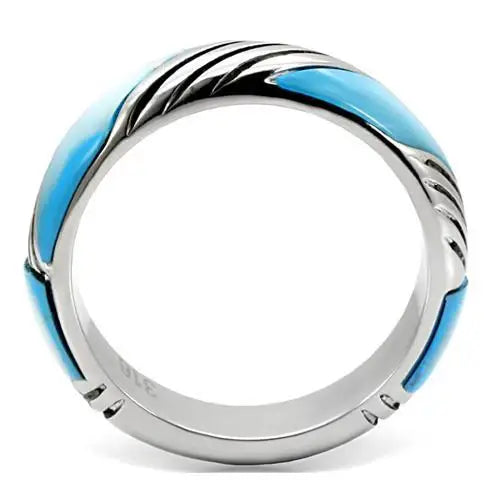 TK110 - High polished (no plating) Stainless Steel Ring with Precious Stone Conch in Sea Blue - Alamode - Flyclothing LLC