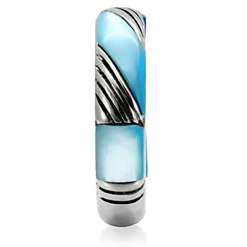 TK110 - High polished (no plating) Stainless Steel Ring with Precious Stone Conch in Sea Blue - Alamode - Flyclothing LLC