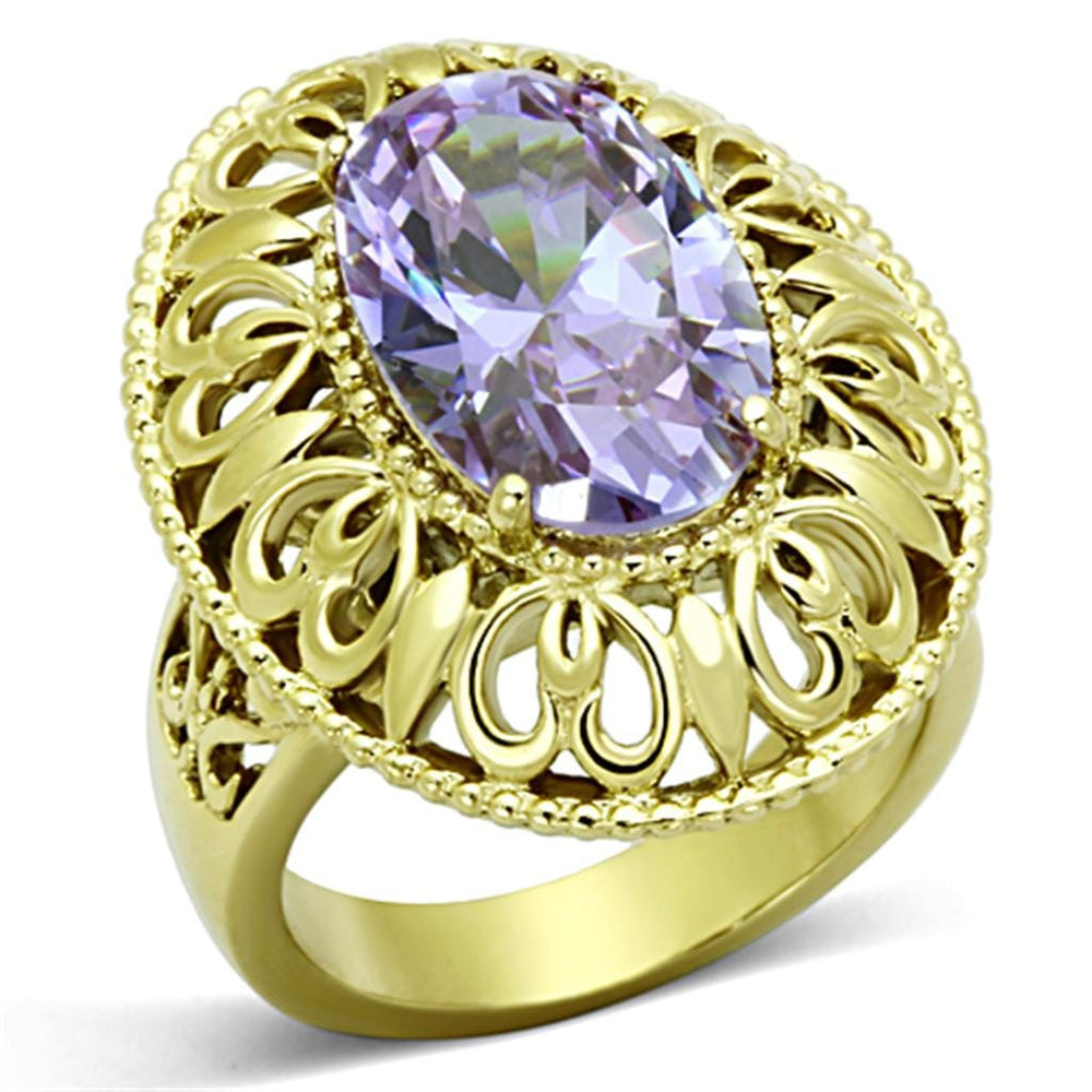 TK1110 - IP Gold(Ion Plating) Stainless Steel Ring with AAA Grade CZ  in Light Amethyst - Alamode