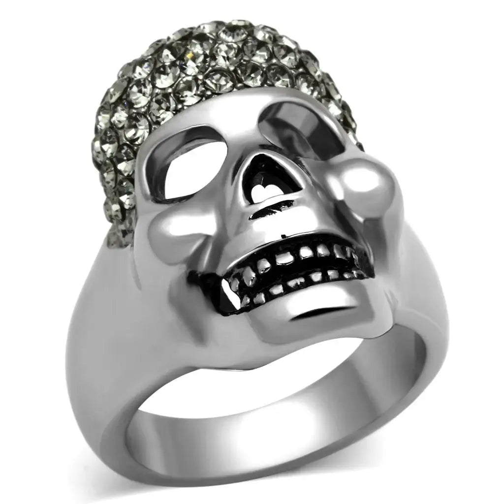 TK1116 - High polished (no plating) Stainless Steel Ring with Top Grade Crystal in Black Diamond - Alamode - Flyclothing LLC