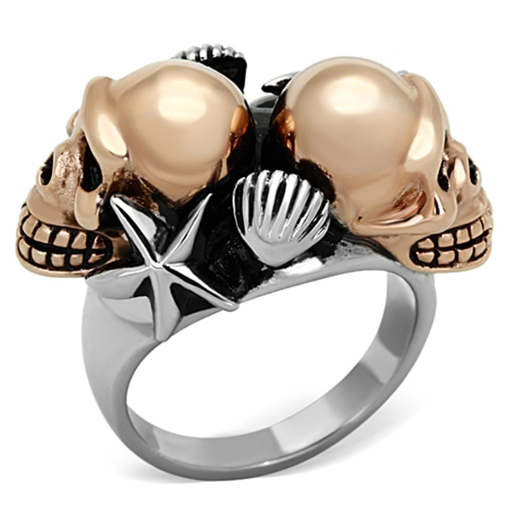 TK1119 - Two-Tone IP Rose Gold Stainless Steel Ring with Epoxy  in Jet - Alamode