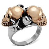 TK1119 - Two-Tone IP Rose Gold Stainless Steel Ring with Epoxy  in Jet - Alamode