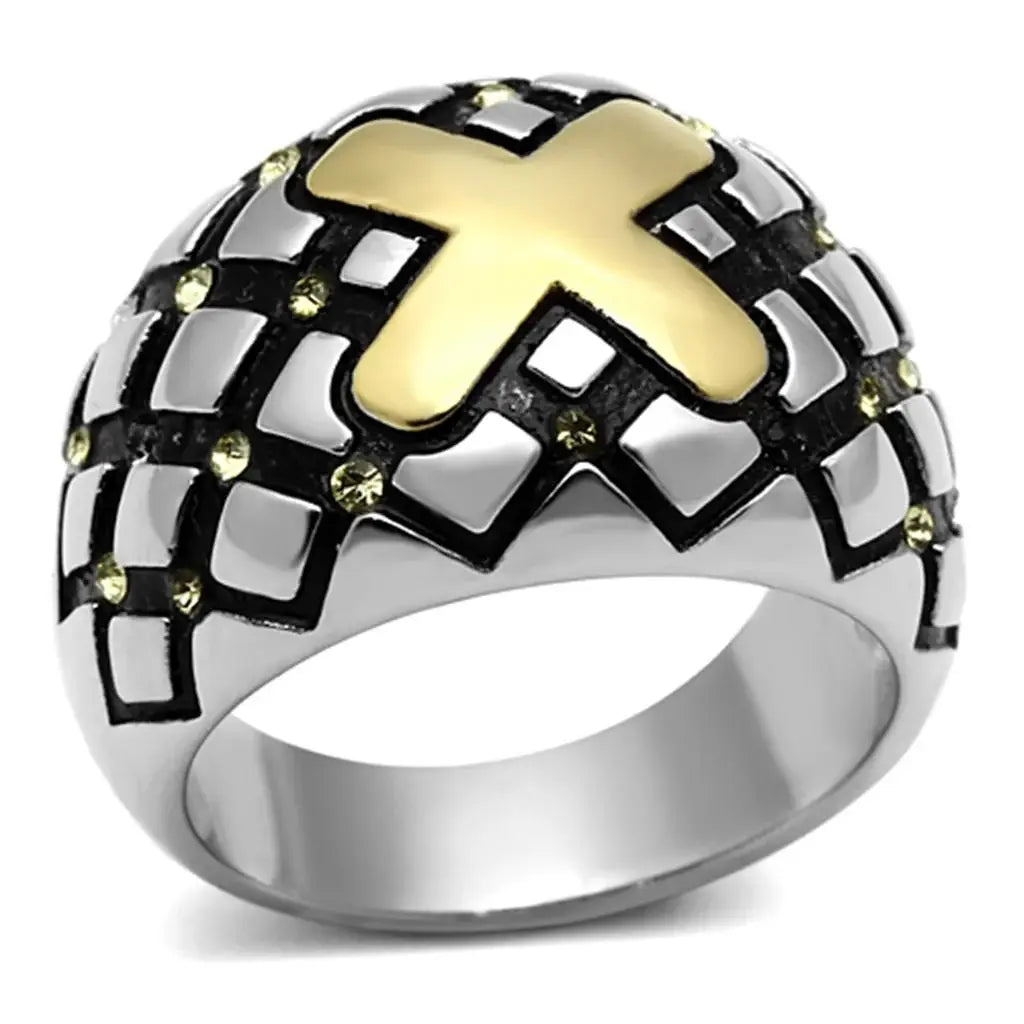 TK1131 - Two-Tone IP Gold (Ion Plating) Stainless Steel Ring with Top Grade Crystal in Citrine Yellow - Alamode - Flyclothing LLC
