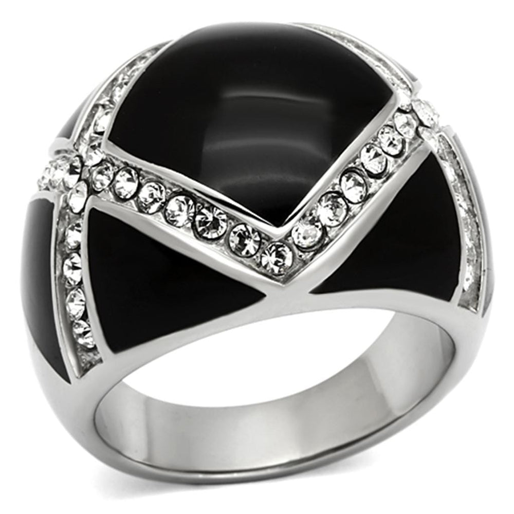 TK1132 - High polished (no plating) Stainless Steel Ring with Top Grade Crystal  in Clear - Alamode