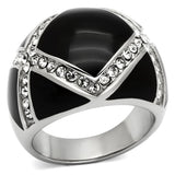 TK1132 - High polished (no plating) Stainless Steel Ring with Top Grade Crystal  in Clear - Alamode