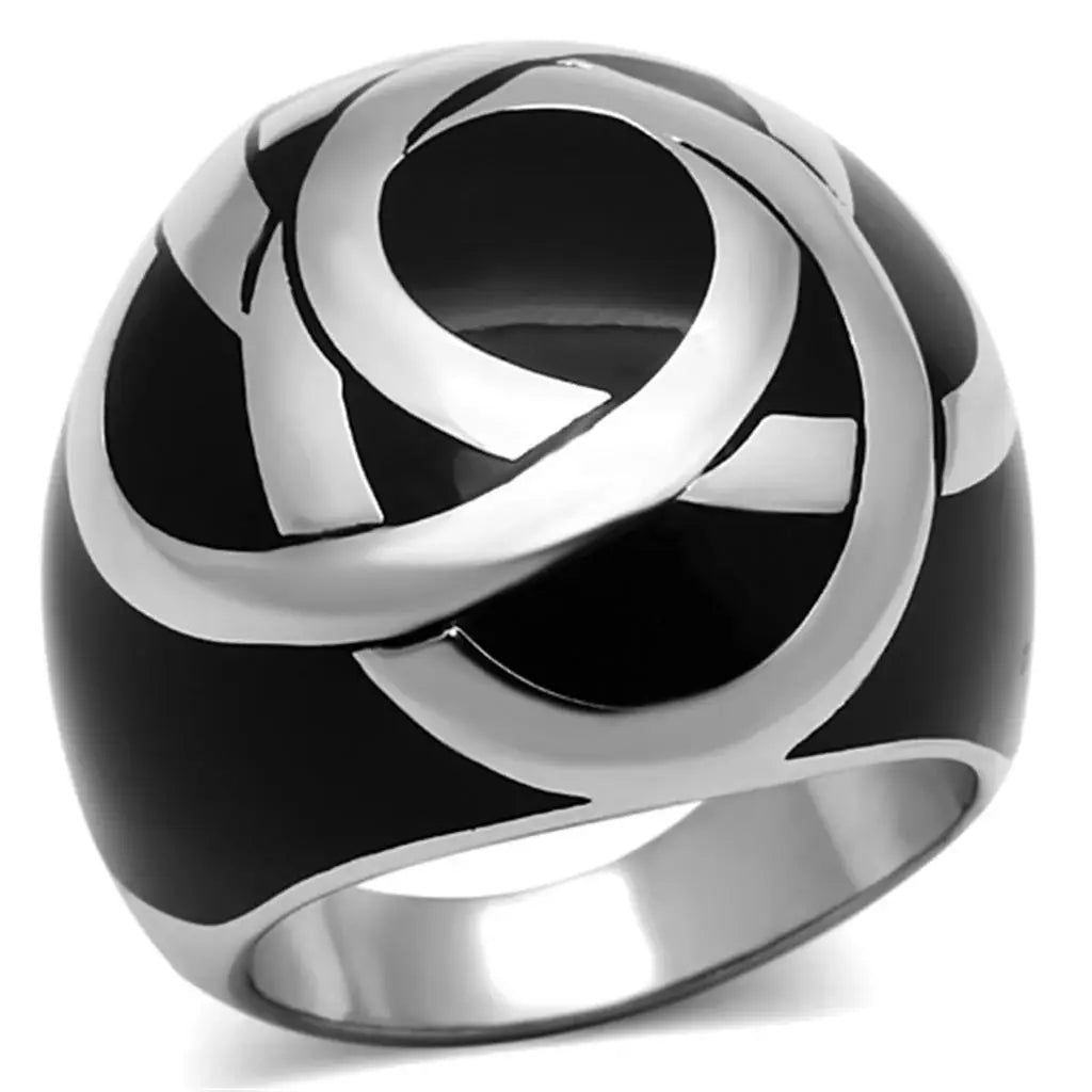TK1133 - High polished (no plating) Stainless Steel Ring with Epoxy in Jet - Alamode - Flyclothing LLC