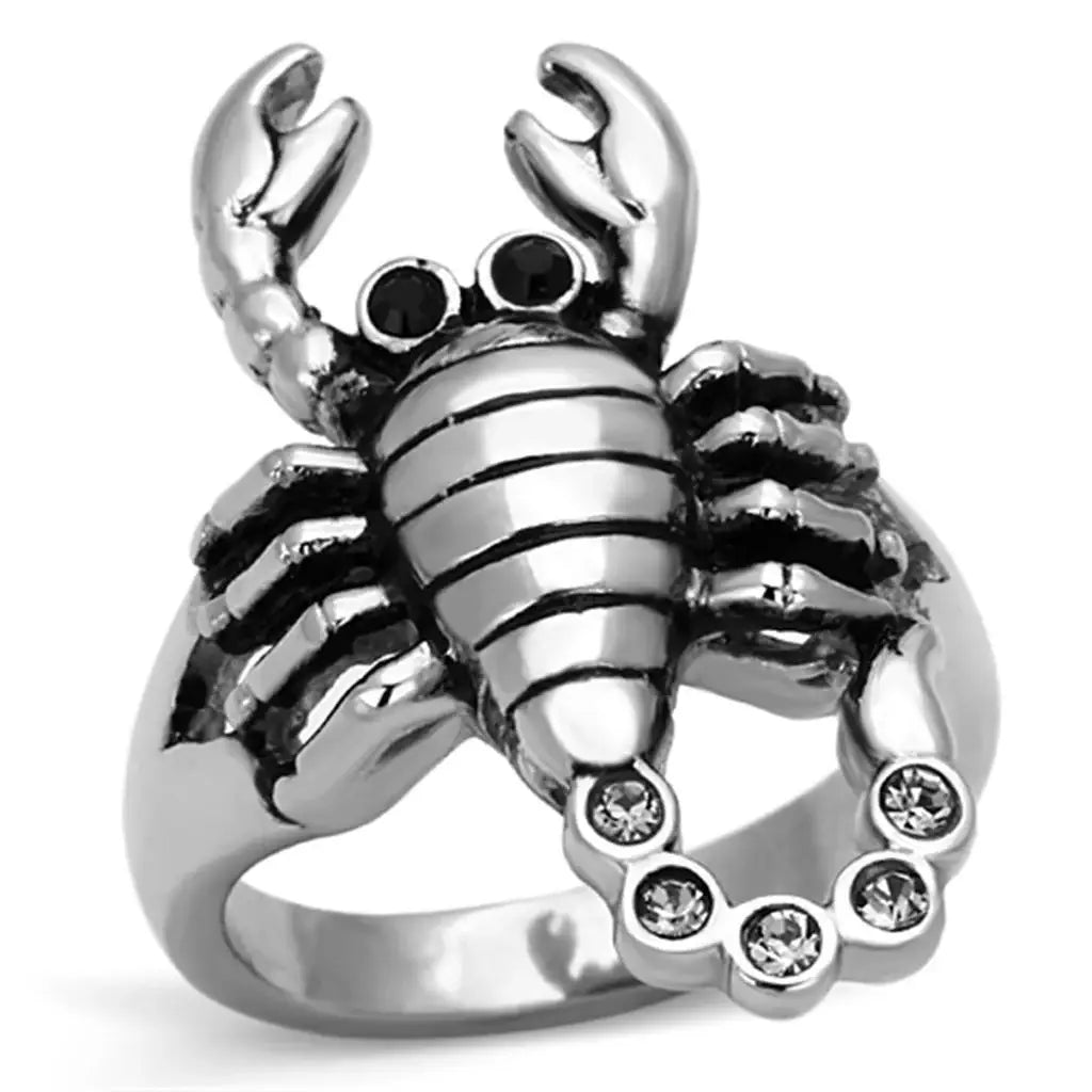 TK1135 - High polished (no plating) Stainless Steel Ring with Top Grade Crystal in Jet - Alamode - Flyclothing LLC