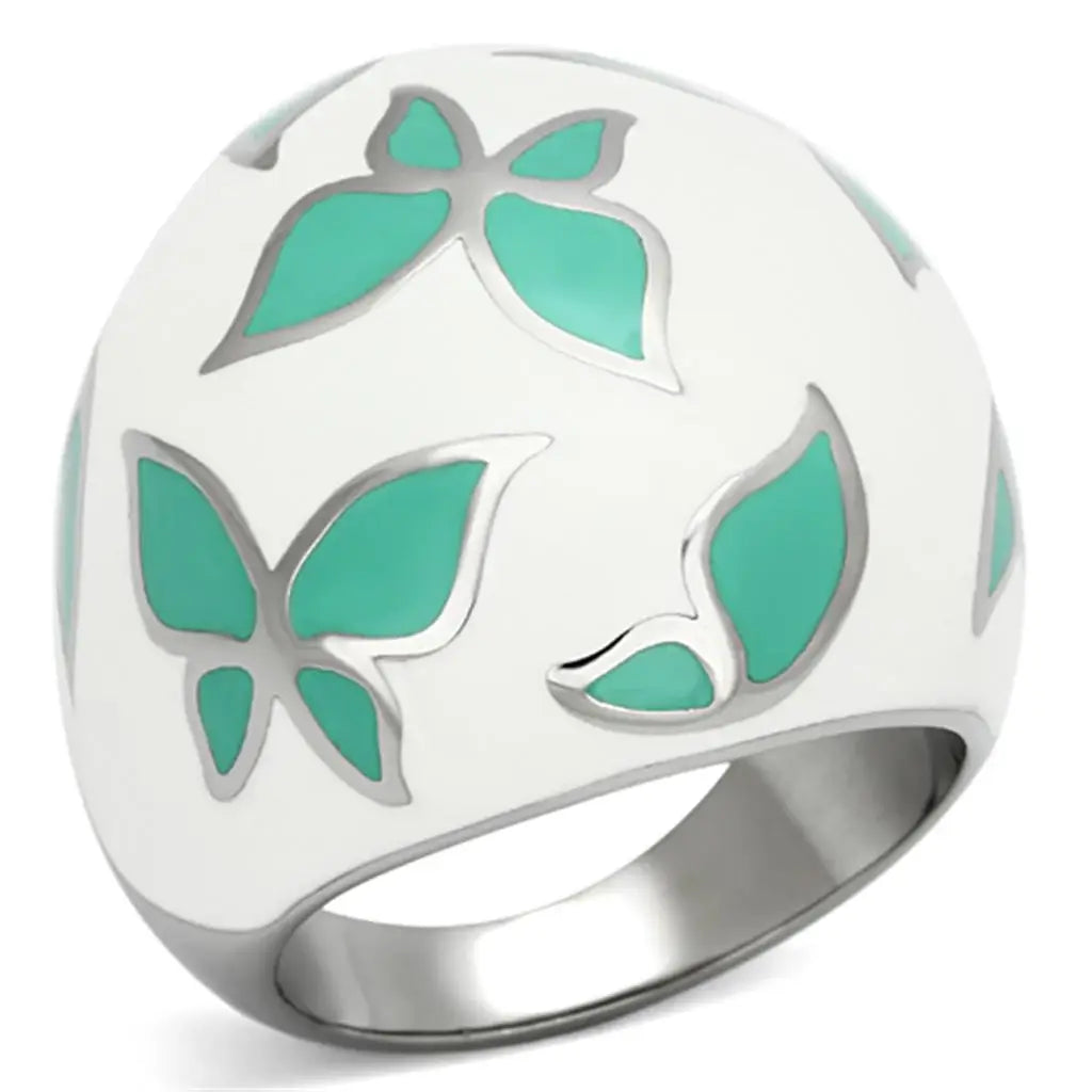 TK1137 - High polished (no plating) Stainless Steel Ring with Epoxy in Emerald - Alamode - Flyclothing LLC
