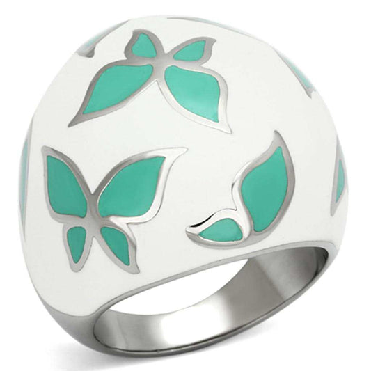 TK1137 - High polished (no plating) Stainless Steel Ring with Epoxy in Emerald - Alamode - Flyclothing LLC