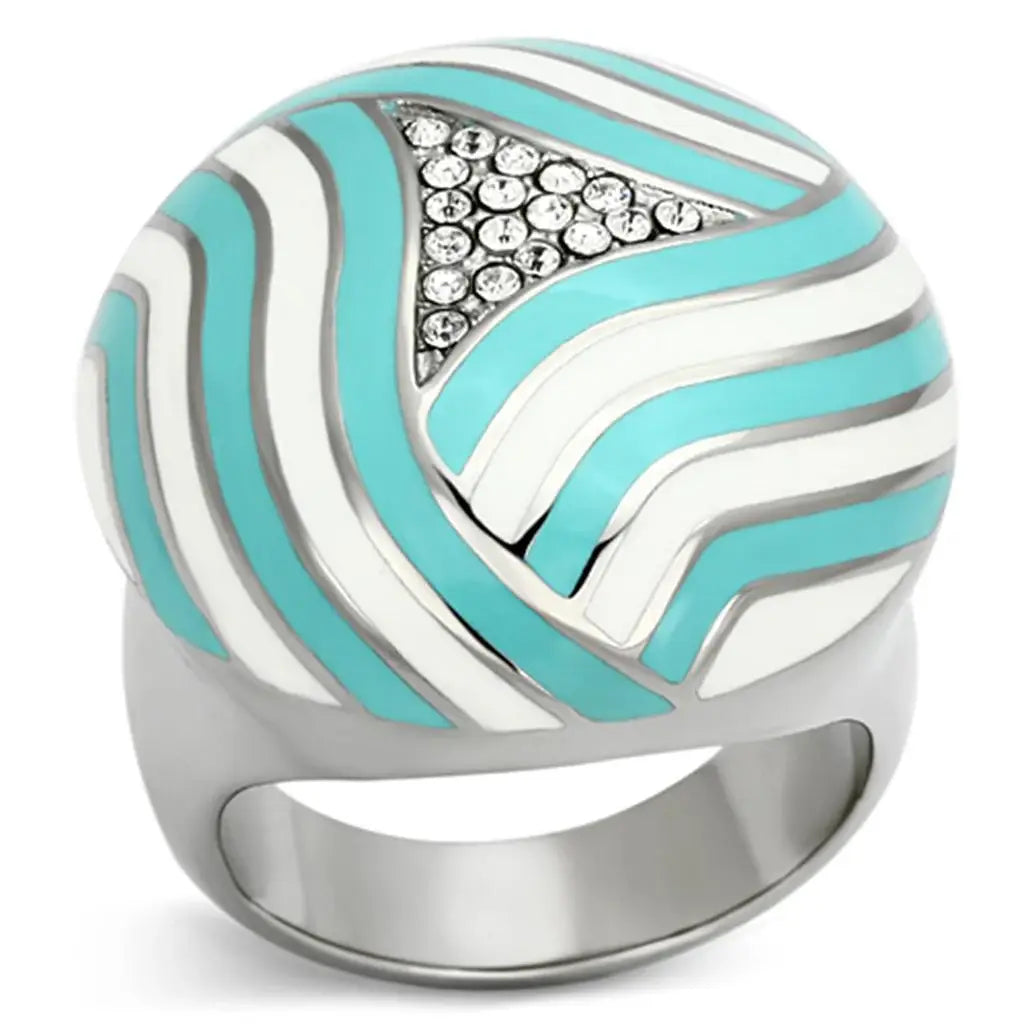 TK1138 - High polished (no plating) Stainless Steel Ring with Top Grade Crystal in Clear - Alamode - Flyclothing LLC