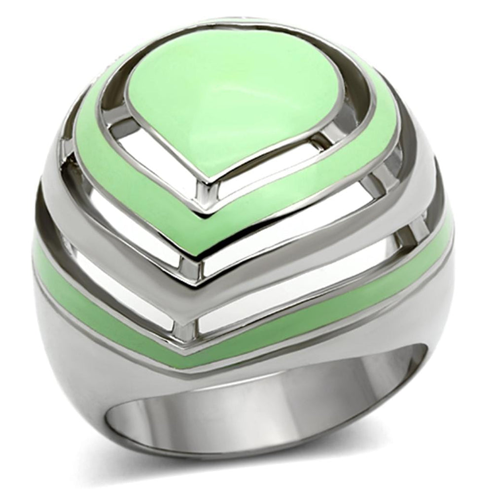TK1140 - High polished (no plating) Stainless Steel Ring with Epoxy  in Emerald - Alamode