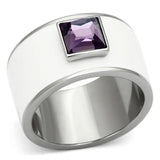 TK1142 - High polished (no plating) Stainless Steel Ring with Synthetic Synthetic Glass in Amethyst - Alamode - Flyclothing LLC