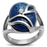 TK1144 - High polished (no plating) Stainless Steel Ring with Synthetic Synthetic Stone in Capri Blue - Alamode - Flyclothing LLC