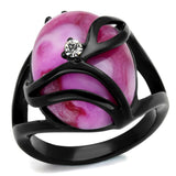 TK1144J - IP Black(Ion Plating) Stainless Steel Ring with Synthetic Cat Eye in Fuchsia - Alamode