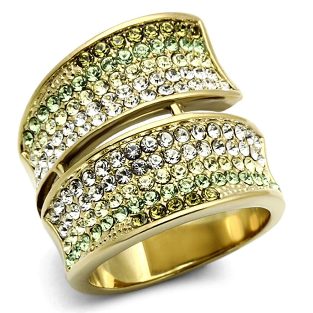 TK1146 - IP Gold(Ion Plating) Stainless Steel Ring with Top Grade Crystal  in Multi Color - Alamode