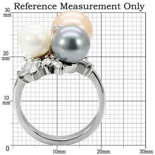 TK114 - High polished (no plating) Stainless Steel Ring with Synthetic Pearl in Multi Color - Alamode - Flyclothing LLC