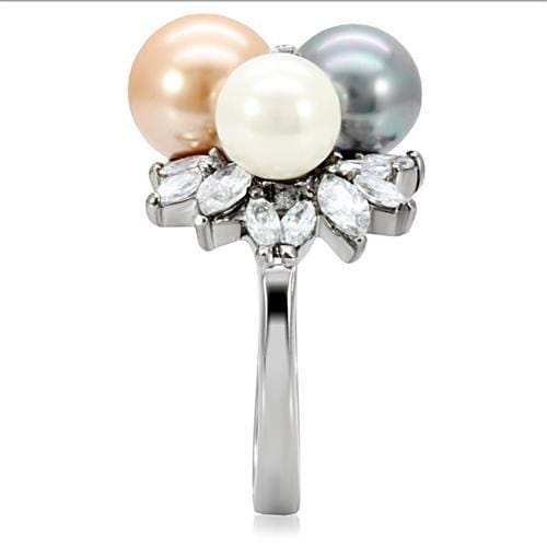 TK114 - High polished (no plating) Stainless Steel Ring with Synthetic Pearl in Multi Color - Alamode - Flyclothing LLC