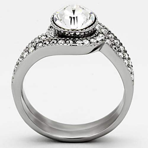 TK1155 - High polished (no plating) Stainless Steel Ring with Top Grade Crystal in Clear - Alamode - Flyclothing LLC