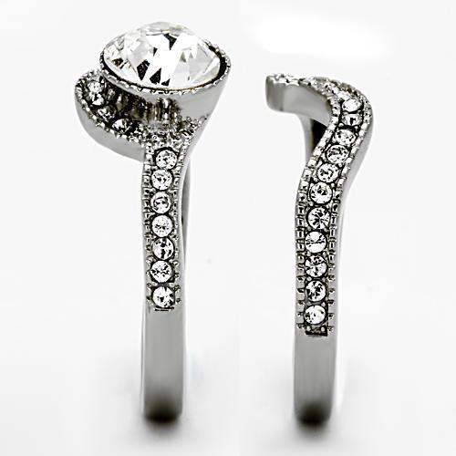 TK1155 - High polished (no plating) Stainless Steel Ring with Top Grade Crystal in Clear - Alamode - Flyclothing LLC