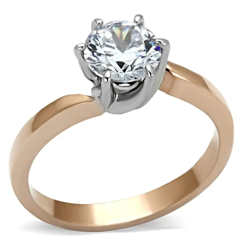 TK1161 - Two-Tone IP Rose Gold Stainless Steel Ring with AAA Grade CZ in Clear - Alamode - Flyclothing LLC