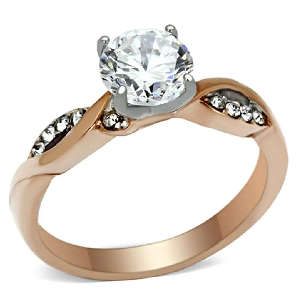 TK1163 - Two-Tone IP Rose Gold Stainless Steel Ring with AAA Grade CZ in Clear - Alamode - Flyclothing LLC