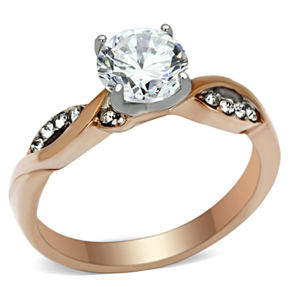 TK1163 - Two-Tone IP Rose Gold Stainless Steel Ring with AAA Grade CZ  in Clear